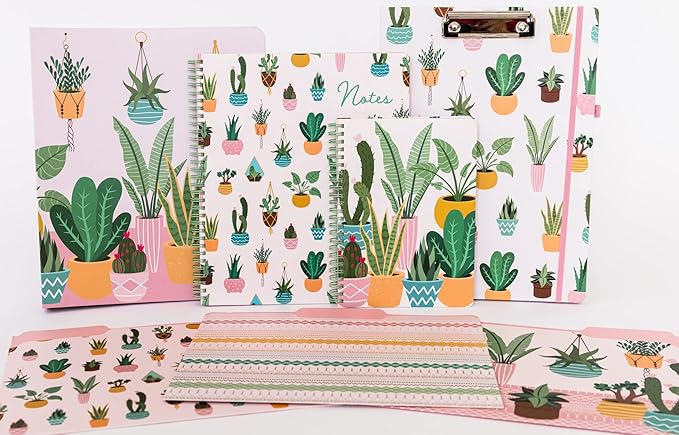 Steel Mill & Co Cute Pink Mini Spiral Notebook, 8.25" x 6.25" Journal with Durable Hardcover and 160 Lined Pages, Succulent