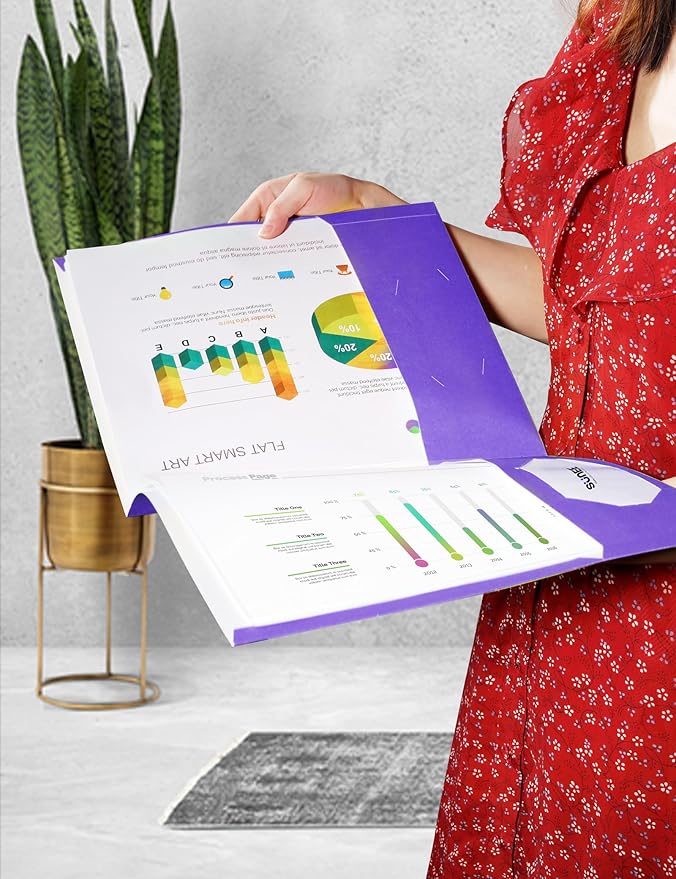 SUNEE Folders with Pockets 3 Hole Punched(50 Pack, Purple), 2 Pocket Folders Fit Letter Size Paper, Paper File Folder for School Office Home Business