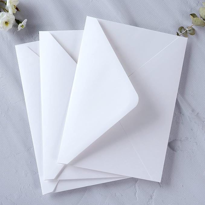 PONATIA 50 PCS/Pack A7 Envelopes, 5.25 x 7.48'' White Envelope, Perfect For 5 x 7'' Wedding Invitation Cards, Christmas Gift Cards Envelopes, Acrylic Invitations, Photos