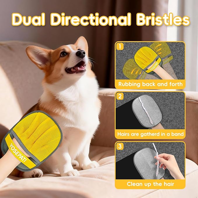 YOSEPATI Pet Hair Removal Glove, Five-Finger Magic Brush Electrostatic Mitt, Pet Hair Remover Tool for Dog & Cat, Reusable Pet Hair Gloves Pet Grooming Needs, Fur Remover for Couch, Clothing & Carpet
