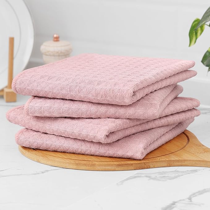 Homaxy Microfiber Waffle Weave Kitchen Towels, 16 x 28 Inch Ultra Absorbent and Solid Color Dish Towels, 8 Pack, Pink