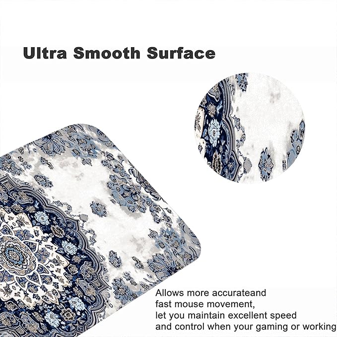 Boho Carpet Style Desk Pad Mouse Pad Bohemian Mandala Blue Mousepad XL Large Gaming Mouse Pad Laptop Keyboard Mat Desk Pad Office Home Decor for Women Girl 31.5"x11.8"