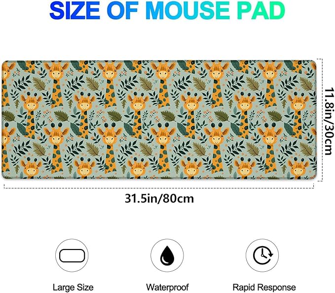 Cute Giraffe Gaming Mouse Pad, Extended Whimsical Animal Desk Mat Computer Laptop Mousepad, Robust Stitched Edges, 31.5"×11.8" Large Office Keyboard Mouse Pads for Home Desktop Decor