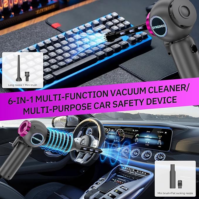 LOQFGDW Handheld Car Vacuum Portable Cordless（Equipped with a one-Touch Window Breaker and Seatbelt Cutter ） Car Vacuum Cleaner with 25000Pa Ultra-Strong Suction,Design for Drivers (Purple)