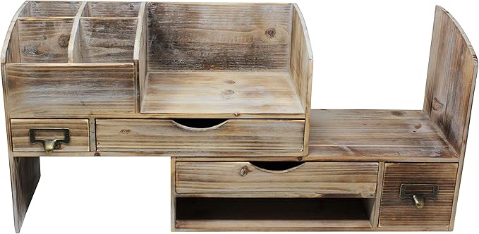 Executive Office Solutions Large Adjustable Wooden Office Desk Organizer For Desktop, Tabletop, or Counter – Wood Storage Shelf Rack – For Office Supplies, Desk Accessories, or Mail - Barnwood (WO13)