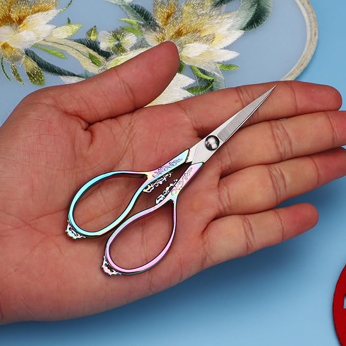 4.4 INCH Small Embroidery Scissors, Sharp Pointed Tip, With Cover, Travel Size, Mini Crochet Scissors, Titanium
