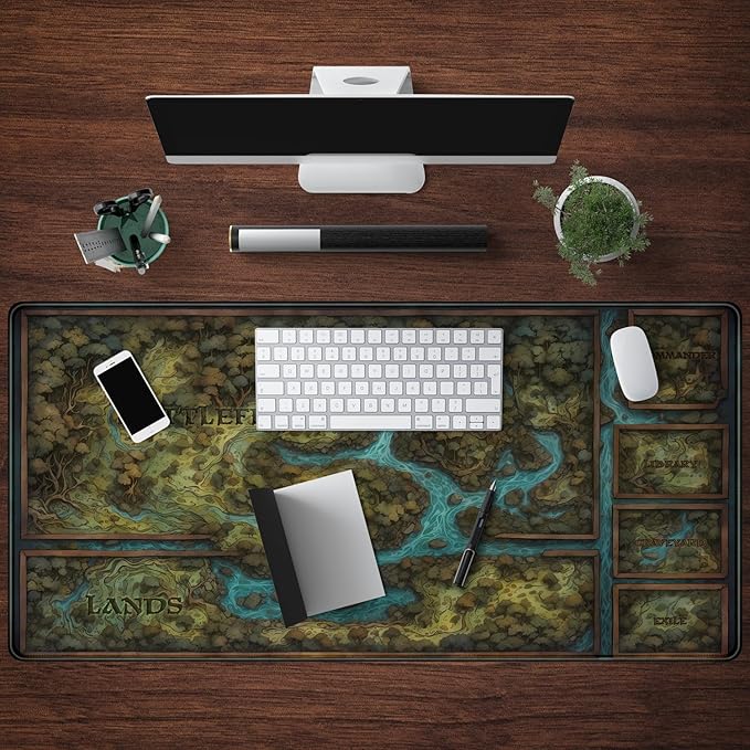 Game Forest Large Mouse Pad XXL Green Map Playmat for MTG Adventure Gaming Deskpad Desk Mat for Keyboard and Mouse Mat with Stitched Edges Anti-Slip Funny Desk Pad, 31.5 X 15.8 in