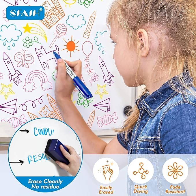 SFAIH Fine Tip Dry Erase Markers - 72 Pack 12 Assorted Color Whiteboard Erasable Markers Bulk for Kids Adults, Ideal for Classroom School Office Home Use on White Board, Non-Toxic Easy Clean