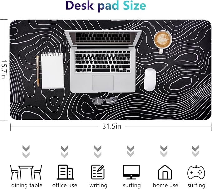 Desk Mat, Desk Pad Dual Leather Sided Desktop Mat for Office and Home,Desk Organization and Accessories - Ideal for Large Mouse Pad and Desk Mats on Top of Desks (Topographic 31.5"x 15.7")