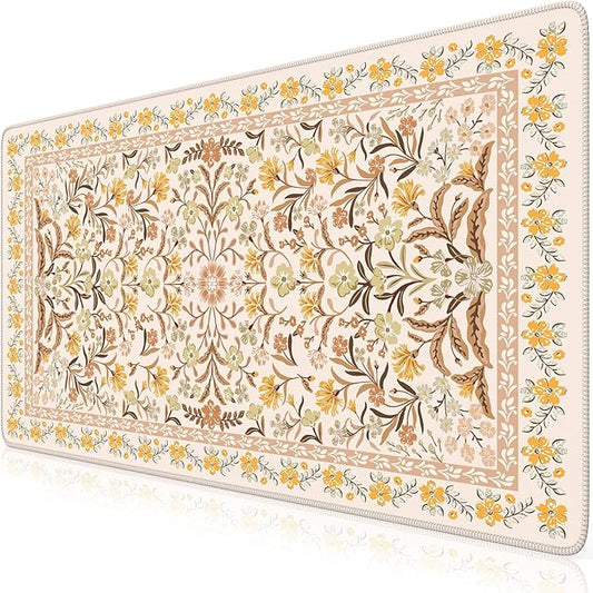 HAOCOO Large Mouse Pad for Desk, Keyboard Mat with Stitched Edge, Floral Desk Mat, Cute Desk Pad Large, Non-Slip Computer Desk Mat for Women Office (Brown)