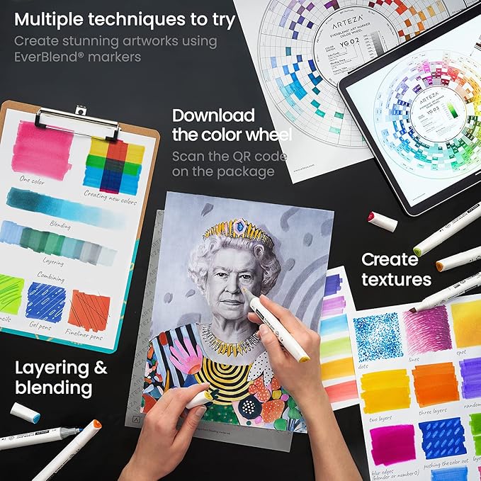 ARTEZA Art Alcohol Markers Set of 72 Colors, EverBlend Dual Tip Markers with Organizer Box, Fine and Broad Chisel Nib