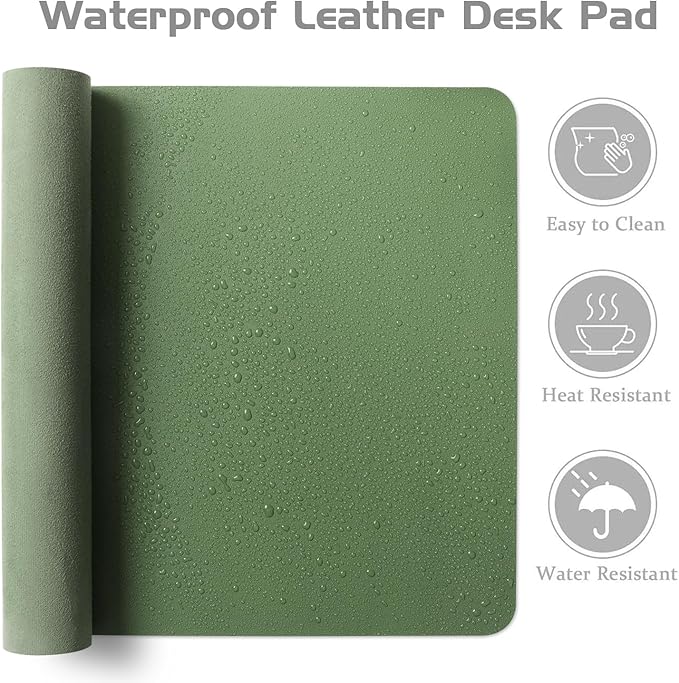 Aothia Leather Desk Pad Protector, Office Desk Mat, Large Mouse Pad, Laptop Desk Pad, Non-Slip PU Leather Desk Blotter, Waterproof Desk Writing Pad for Office and Home (Olive Green, 47" x 17")