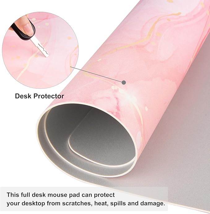 QIYI Large Mouse Pad, Extended Desk Mat for Desktop, PU Leather Waterproof Gaming Mousepad, Computer Desk Accessories Protector Writing Pads for School Office Home 31.5" x 15.7" - Dreamy Pink Marble