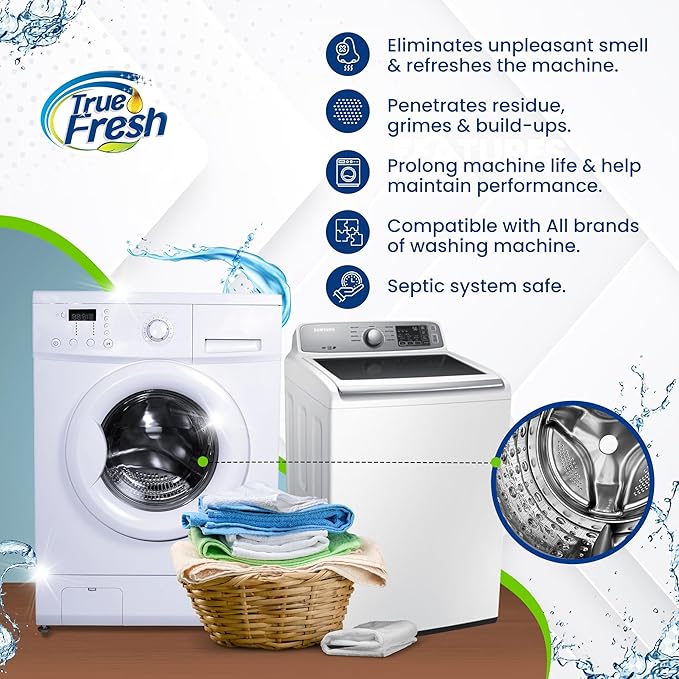 True Fresh 15 Washing Machine Cleaner Tablets & 24 Garbage Disposal Cleaner Tablets, Perfect Combo for sink and washers, Compatible with all washing machines and disposal brands - 12 Month Supply