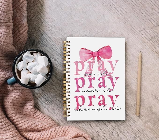 Pink Prayer Notebook Journal, Prayer Journal for Women, Pray on It Pray over It Pray through It Notebook, Daily Prayer Journal, Christian Gifts for Women Faith, Spiral Notebook 5.5x8.3 Inch