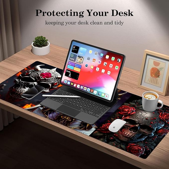 Skull Mouse Pad, Gaming Mouse Pad Large, Keyboard Mouse Mat Desk Pad, Non-Slip Rubber Base with Stitched Edges Mousepad, 31.5X15.7inch