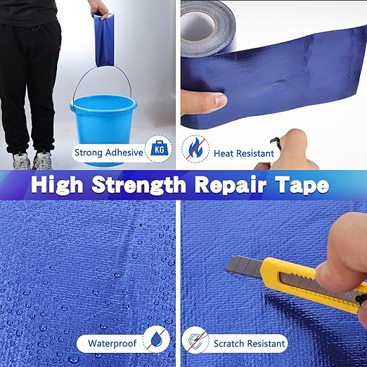 4.5Inch × 40FT RV Awning Repair Tape with Scissors, Outdoor Heavy Duty Repair Tape for Tarp, Tent, Boat Cover, Canvas, Sail Tape, Waterproof, UVproof and Heat-resistant Tear Repair Pctch Kit (2, Blue)