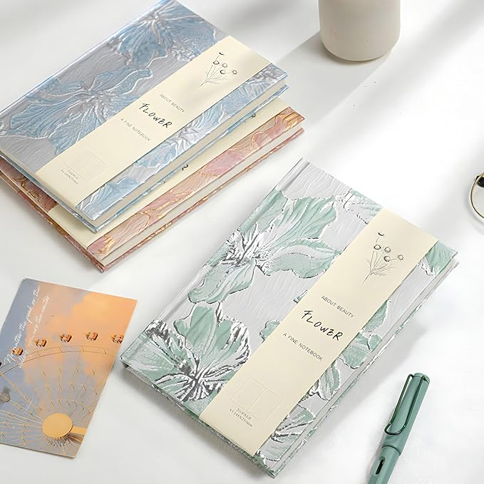 Flower Notebook, Hardcover, Lay Flat, A5, 6x8, Wide Ruled Pages, Writing Journal for Women, Pretty Notebook, Recipe Journal, Garden Journal, Gratitude Journal, Lily Gifts, Green