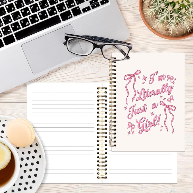 Coquette Preppy Pink Notebook Journal, I'm Literally Just a Girl Coquette Pink Bow Aesthetic Journal Notebooks for Note Taking, Girly Office Supplies, Preppy Spiral Notebook 5.5x8.3 Inch