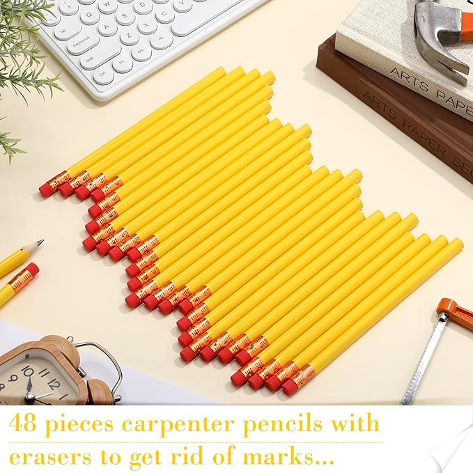 48 Pcs Jumbo Pencil, Wooden Pencil with Black Core for Carpenters Construction Workers Woodworkers Framers Beginners Students Teachers DIY Project(Yellow)
