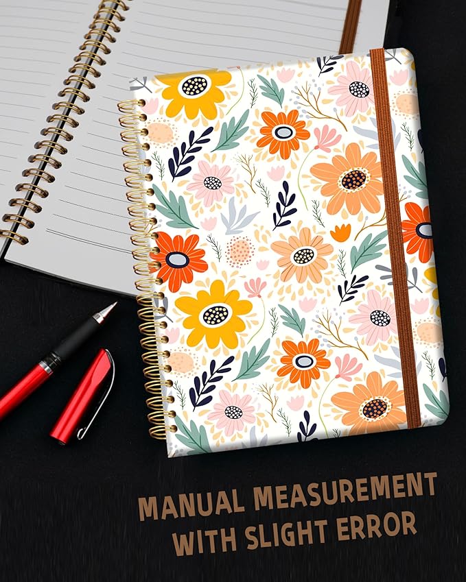 Ruled Spiral Writing Notebook,A5 Hardcover Lined College Journal for Women,Strong Twin-Wire Binding with Premium Paper,8.4" X 6",Perfect for School,Office,Home(Colorful Flowers)