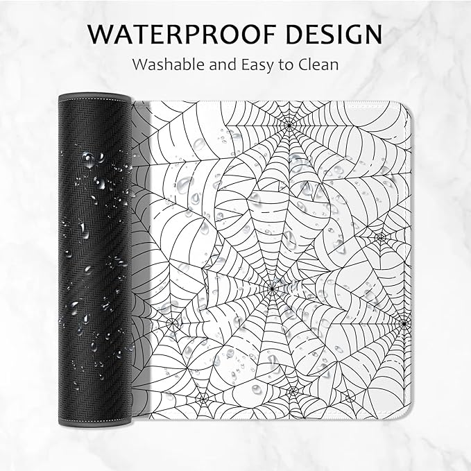 Auhoahsil Desk Mat, Ultra Large Mouse Pad, XXL Gaming Mousepad, Pretty Desk Pad, Big Extended Full Size Desktop Desk Matt for Keyboard, Laptop & Computer, 35.5 x 15.7 in, White Goth Spider Web