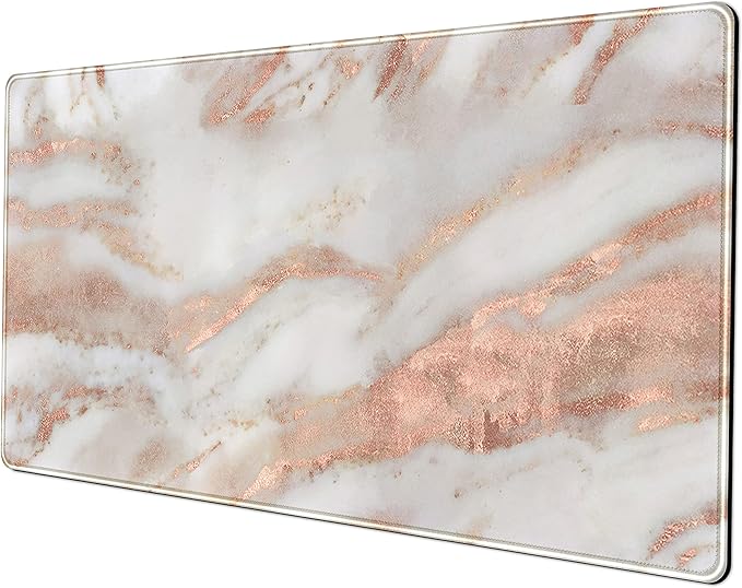 Rose Gold Marble Desk Mat Cute Desk Decor Mouse Pad, Abstraction Metallic Luxury Large Gaming Mousepad (31.5x15.75 in), Women Girly Keyboard Mat Computer Desk Pad for Work/Office/Home