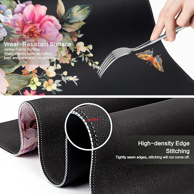 Vimorco Desk Mat Mouse Pad Butterfly Flower, Pink Floral XXL Extended Large Gaming Desk Pad Mousepad, Black Computer Laptop Keyboard Mouse Mat for Women Girls Work, Game, Office, Home 31.5x15.7 in