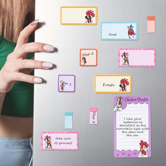 B1ykin Sticky Notes Set, Cartoon Theme Cute Self-Stick Notes Pad Teacher Appreciation Gifts， Self-Adhesive Writing Memo Pages Sticky to Do Notepad Thank You Gift for School (New Funny Chickens)