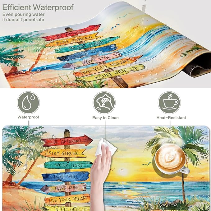 Summer Beach View Mouse Pad Desk Mat Seaside Path Gaming Mouse Pad Anime Desk Pad Mousepad XXL Extended Keyboard Mat, Computer Laptop Mouse Mat for Work, Game, Office, Home, Waterproof, 31.5 x 15.7 in