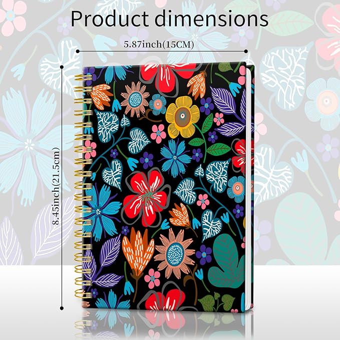 Spiral Journal Notebook, Hardcover Lined Journal for Women, Medium 6 x 8.4 in, 120 Pages Thick Paper, College Ruled Notebook for Writing, Work, Office, and School,Colorful Flowers