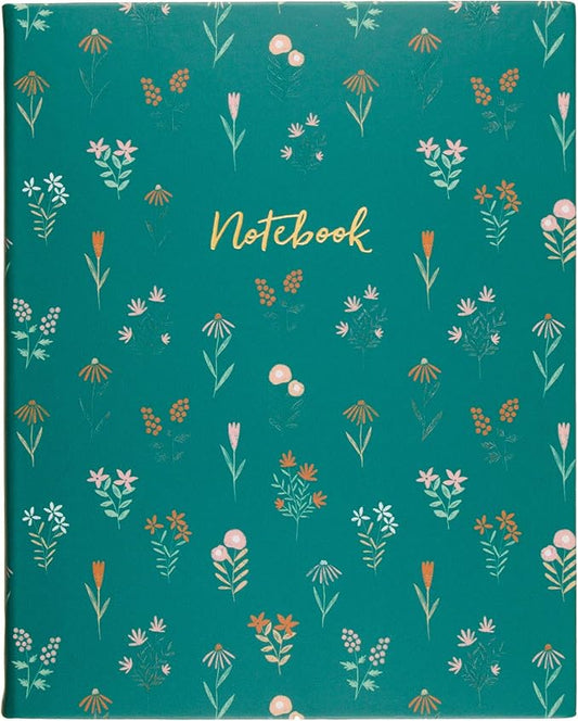 Eccolo Large Lined Journal Notebook, Hardbound Cover, Writing Journal, 256 Ruled Ivory Pages, Ribbon Bookmark, Lay Flat, Desk Size, Tiny Flowers (Green, 8x10 inches)