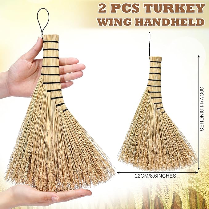 Suclain 2 Pcs Small Corn Whisk Brush Broom 100% Handmade 12 Inch Handheld Brush Whisks Natural Corn Short of Asian Whisk Broom with Nylon Thread Handle for Household Sweeping Indoor Outdoor (Style B)