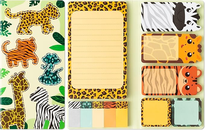 Xqumoi Safari Animal Sticky Notes Set, 550 Sheets, Wild Animal Self-Stick Note Pads Jungle Zoo Animal Writing Memo Pads Page Marker Student Classroom Back to School Office Supplies Small Gift