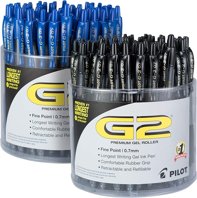 Pilot G2 Premium Gel Roller Pens, Bold Point, Gel Ink Pens, 1 mm, Pack of 144, Black, Blue - Ideal for School, Journaling & Office Writing