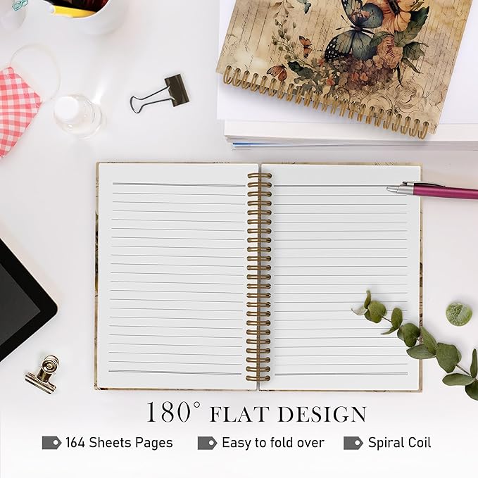 Butterfly Journal, Butterfly Spring Spiral Notebook, Butterfly Notebook, Butterfly Notebooks for School, Butterfly Floral Office Supplies Gifts for Women Girls Coworkers, 5.5x8.3 Inch