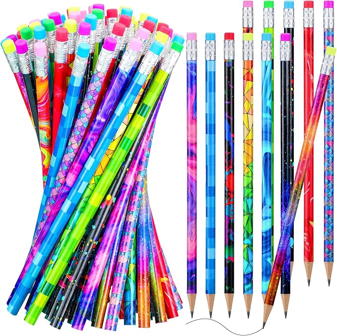Chinco Wooden Pencil with Eraser for Kids Colorful Pencils Bulk Writing Fun Assorted Novelty Kids Fun School Supplies for Classroom Gifts Teacher Student School Supplies
