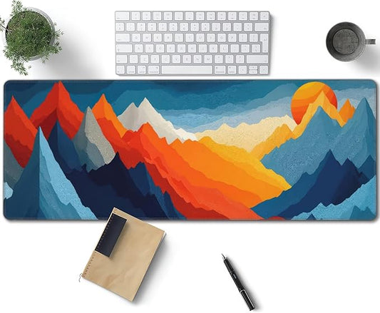 Colorful Mountains Sunset Large Mouse Pad, Gaming Desk Mat, XL Keyboard Desk Pad Mat for Desktop, 31.5"x11.8" Non-Slip Base Big Mousepad with Stitched Edges