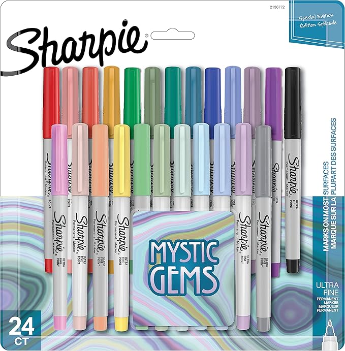 SHARPIE Permanent Markers Ultra-Fine Point Featuring Mystic Gem Color Markers Assorted 24 Count (Pack of 6)