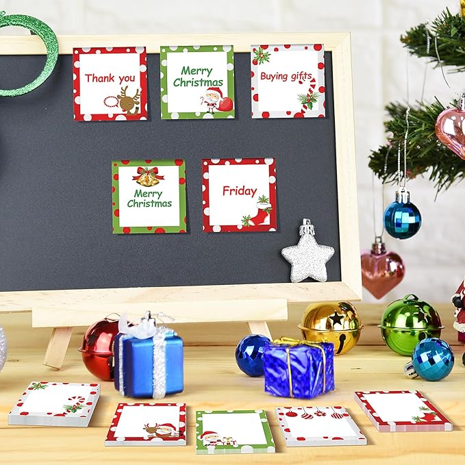 9 PCS Christmas Sticky Note Christmas Note Pads Christmas Notepad Set Cute Self Adhesive Memo Notepads for Xmas Winter Holiday Party School Work Study Supplies，450 Sheets (Christmas-3, 9)