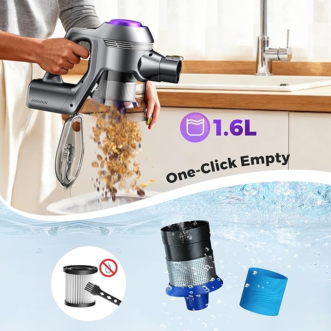 UML0 Cordless Vacuum Cleaner, 40Kpa Powerful Suction Stick Vacuum Cleaners for Home, 45 Mins Runtime, 1.6L Dust Box, Anti-Tangle, 8-in-1 Rechargeable Vacuum for Hardwood Floor, Carpet, Pet Hair