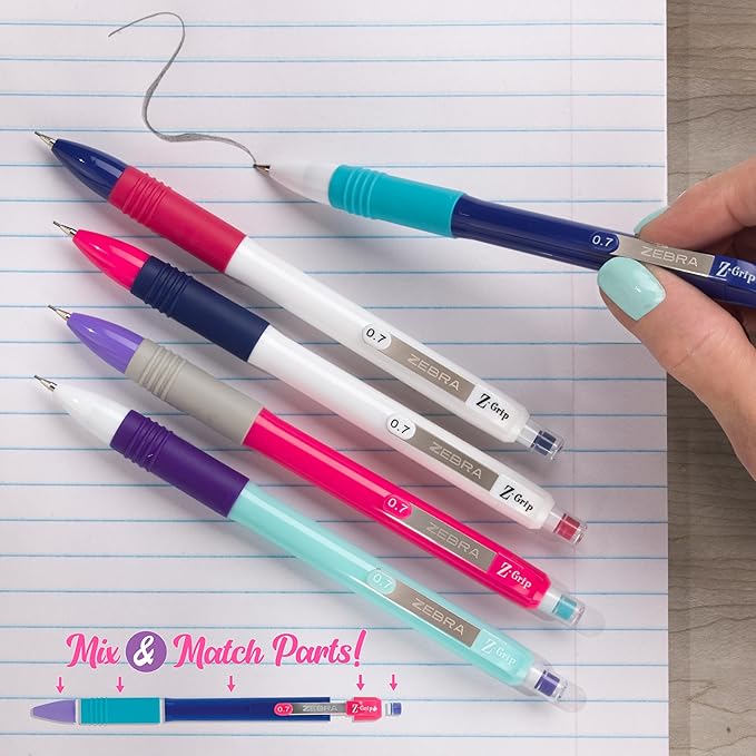 Zebra Pen Z-Grip Retractable Ballpoint Pen and Mechanical Pencil Set, Medium Point, #2 HB Lead Pencils, Assorted Ink Colors, School Supplies, Teacher Supplies, and Office Supplies, 18-Pack (23618)