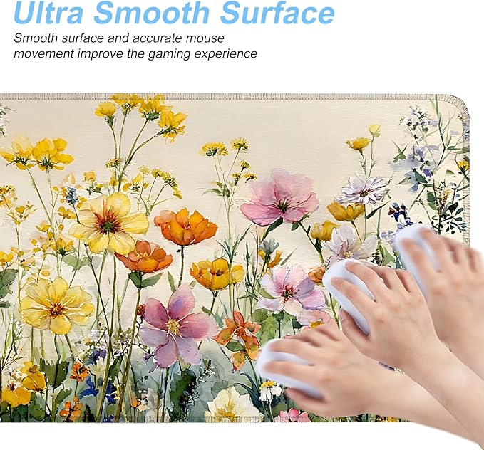 31.5" x 11.8" Watercolor Floral Mouse Pad – Vibrant Wildflower Garden Desk Mat with Daisy, Poppy & More – Extended Non-Slip Mouse Pad for Home Office Decor