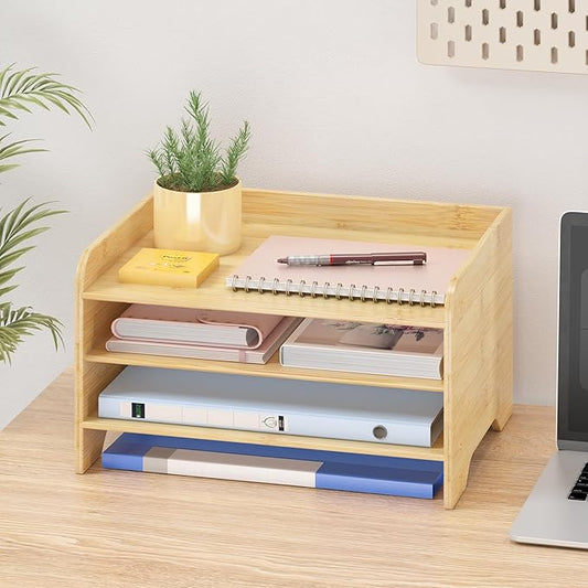 Bamboo Desk Organizer Mail Holder Countertop Letter Tray File Organizer for Desk Letter Sorter Paper File Storage for School Home Office Supplies