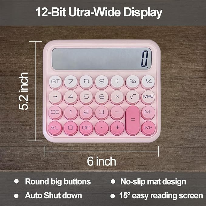 Benkaim Desk Calculator - 12 Digit Large LCD Display, Big Button Calculator for School, Home & Business Use (Pink Gradient)