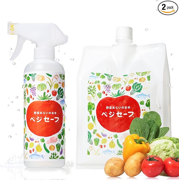 Veggie Safe Food Cleaning/Starter Set 54.1 fl oz (400ml Spray Bottle + 1200ml Refill) Perfect for Cleaning Vegetables, Neutralizing Seafood Odors, Washing Rice, and Wiping Kitchen Surfaces.