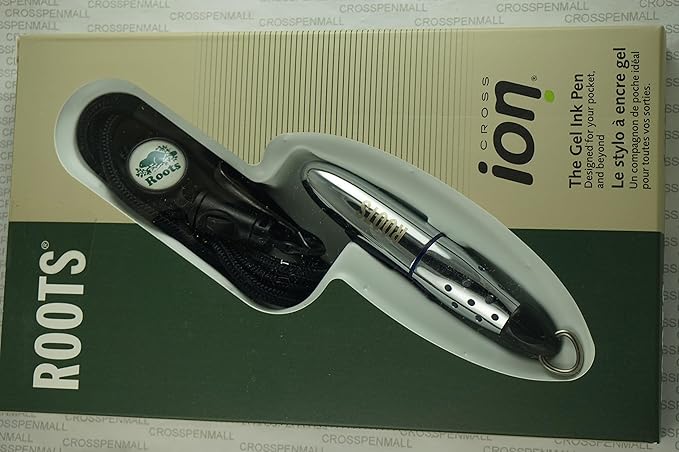 Cross Ion Gel Pen with Roots Lanyard Chrome with Blue Center with Roots Logo