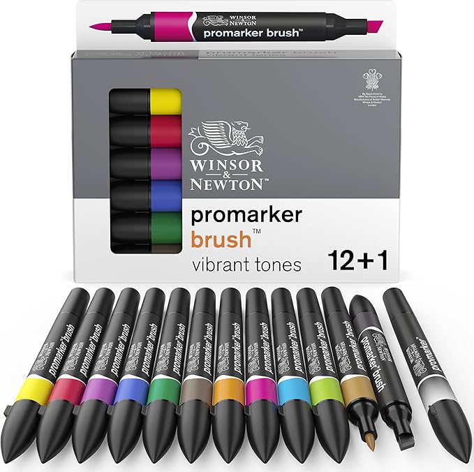 Winsor & Newton ProMarker Brush Set, 12 Count, Vibrant Tones