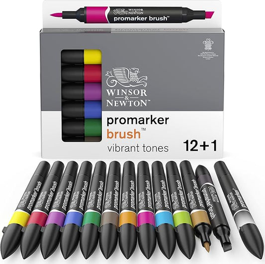 Winsor & Newton ProMarker Brush Set, 12 Count, Vibrant Tones