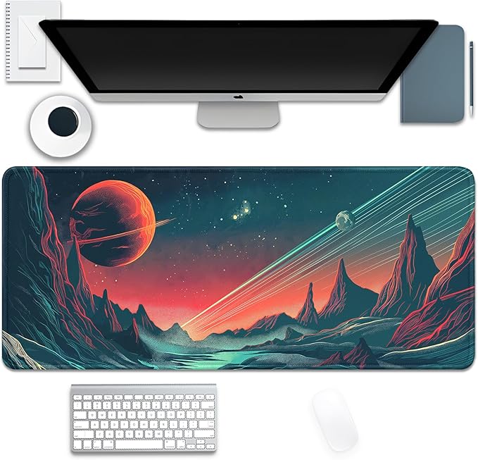 Sci Fi Space Planet Mouse Pad,Extended Mousepad Desk Pad with Stitched Edges,Non-Slip Waterproof Rubber Base Mouse Mat for Office Computer Keyboard Laptop Home(27.5x11.8 in)